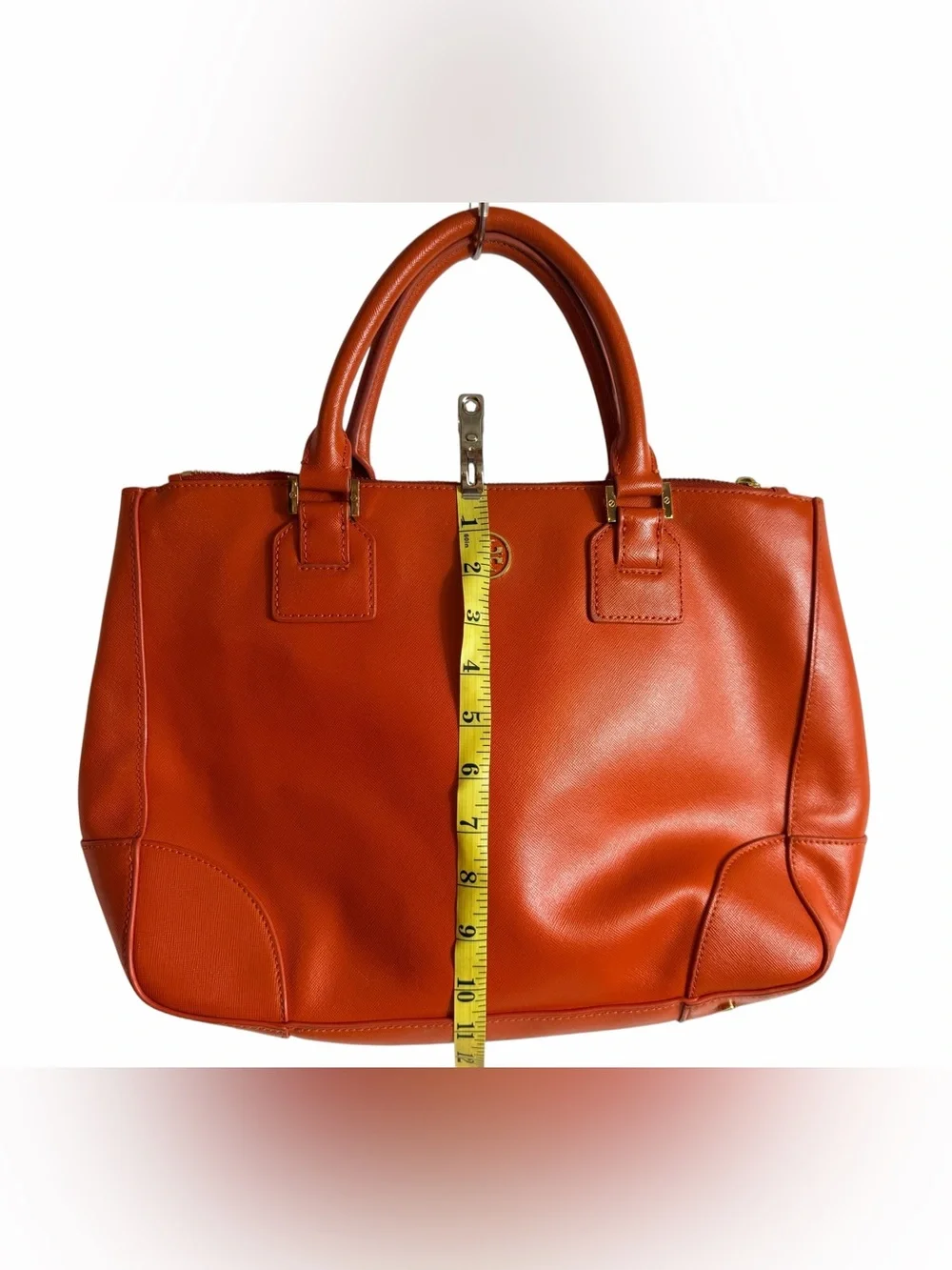 Tory Burch Amanda Orange Pebbled Leather Satchel Crossbody Bag